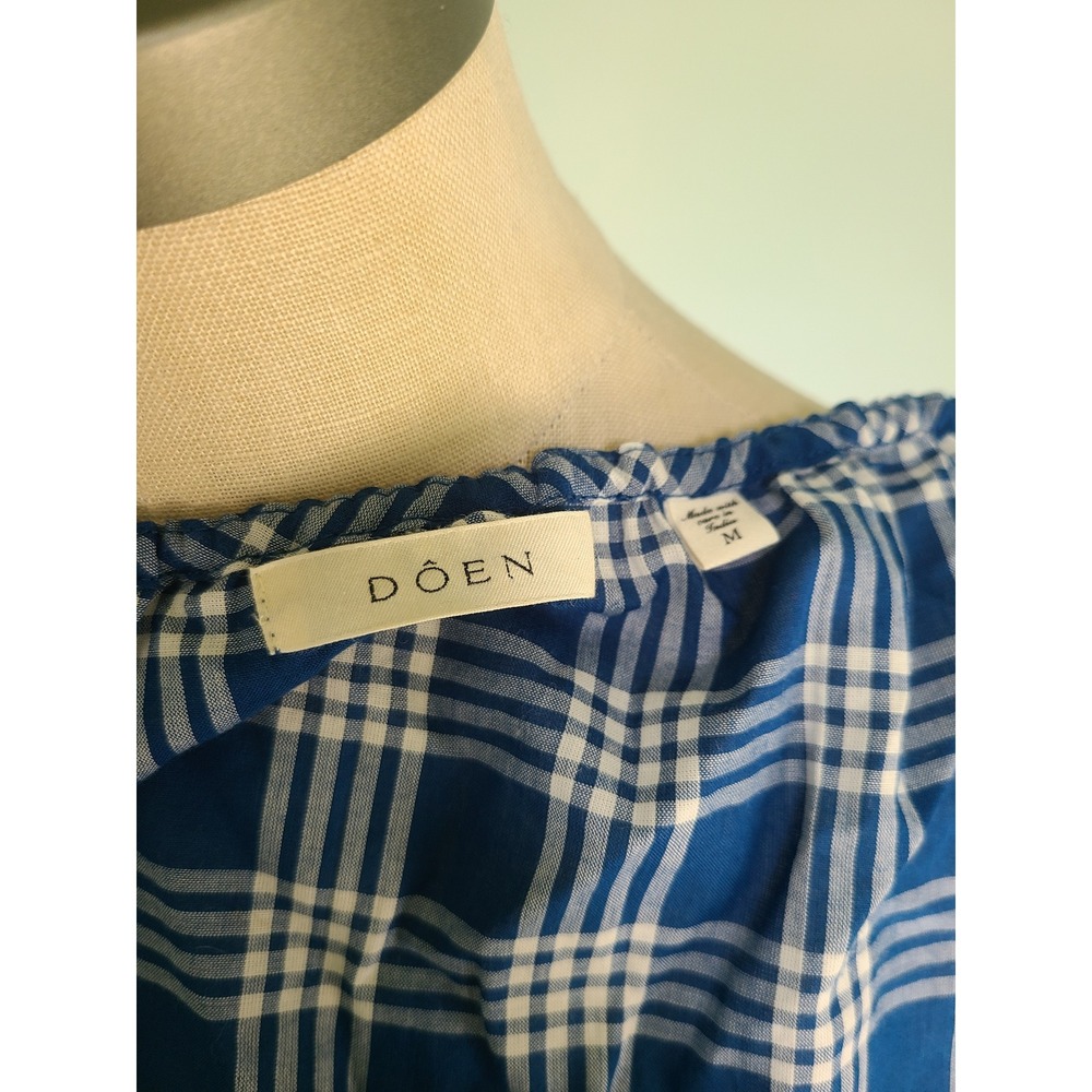 Dôen Sz M Theo Top Dorset Plaid 100% Organic Cotton Blue Cottagecore Old Money - Picture 6 of 8